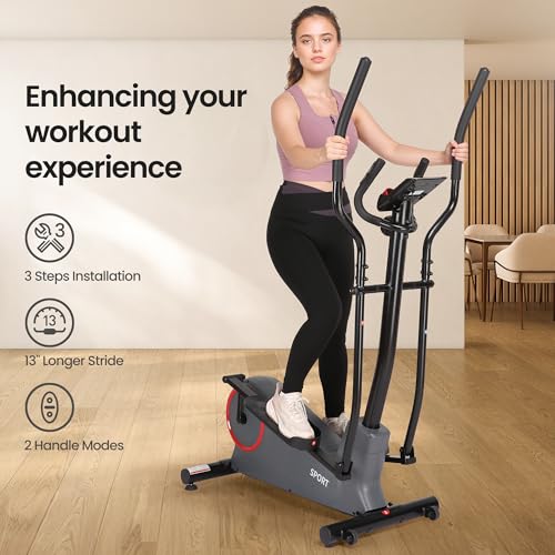 Elliptical Exercise Machine Elliptical Machine for Home with 8 Levels Adjustable Resistance LCD Monitor Pulse Monitor 13IN Stride 300 LBS Weight