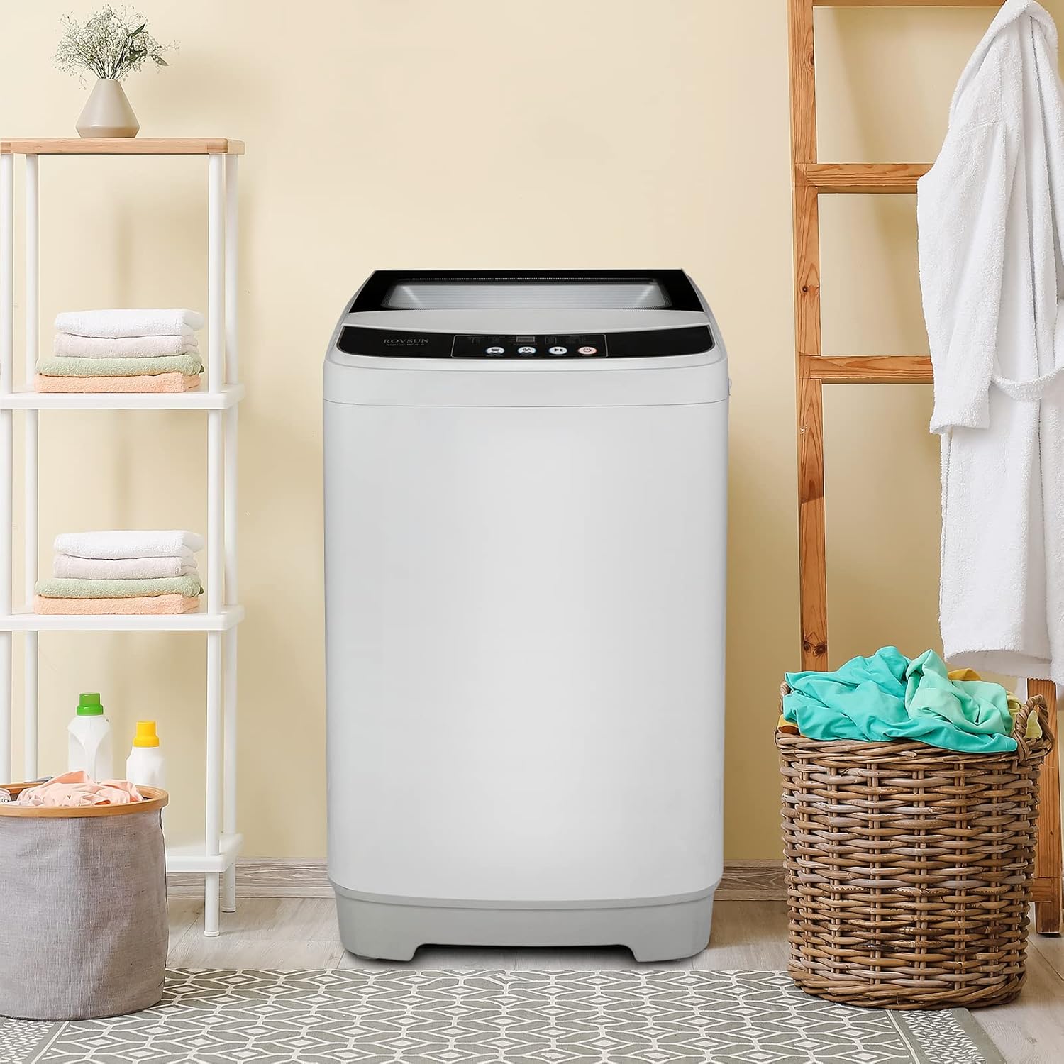 ROVSUN Portable Washing Machine, 1.32cu.ft Compact Washer, 13LBS Fully-Automatic Laundry Washer with Drain Pump & 10 Programs 8 Water Levels