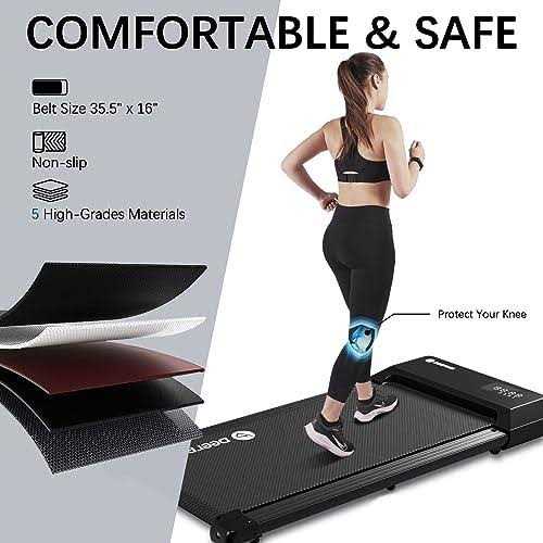 DeerRun Walking Pad 2 in 1 Under Desk Treadmill 2.5HP Low Noise Walking Pad Running Jogging Machine with Remote Control for Home Office