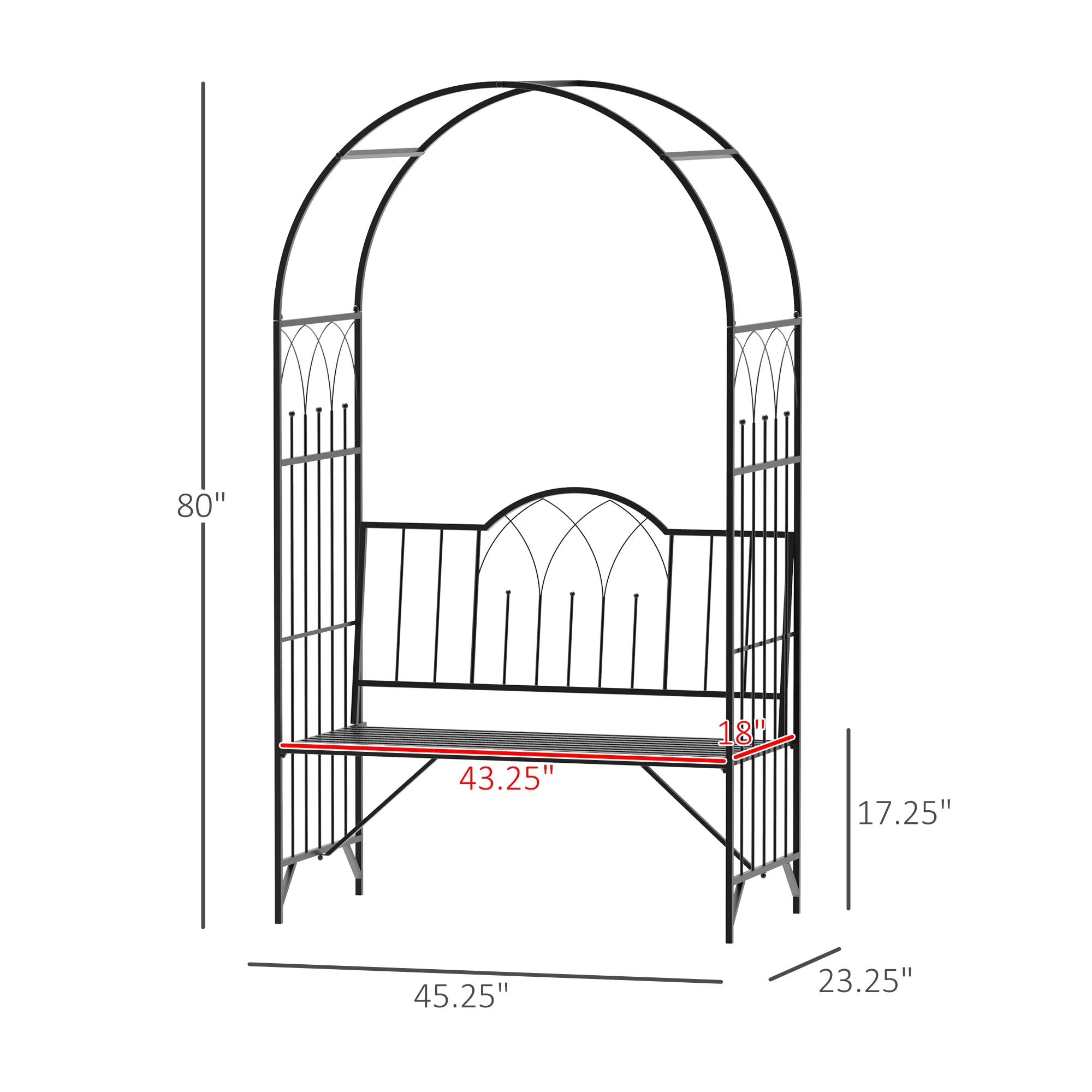 Outsunny Metal Trellis Arbor Arch for Climbing Plants with Garden Bench, Grow Grapes & Vines