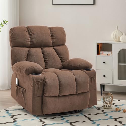 Massage Rocker Recliner Chair with Heat and Vibration Ergonomic Rocking Lounge Chair for Living Room Comfy Overstuffed Recliner with 4 Side Pockets