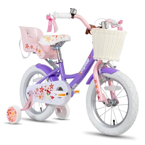JOYSTAR Unicorn Kids Bike for Girls Ages 2-9 Years Old, 12 14 16 18 Inch Kids Bike with Training Wheels, Doll Seat, Streamers and Basket