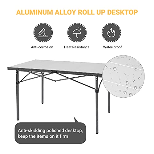 KingCamp Camping Table Folding Portable Table Aluminum Roll Up Lightweight Foldable Large Camp Table for Indoor Outdoor Picnic Backyard, 53.5"X27.5"