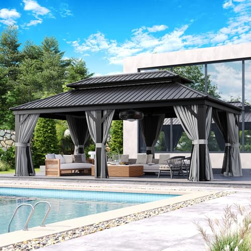 Aoxun 10' X 12' Hardtop Gazebo, Aluminum Outdoor Gazebo with Galvanized Steel Double Top Canopy