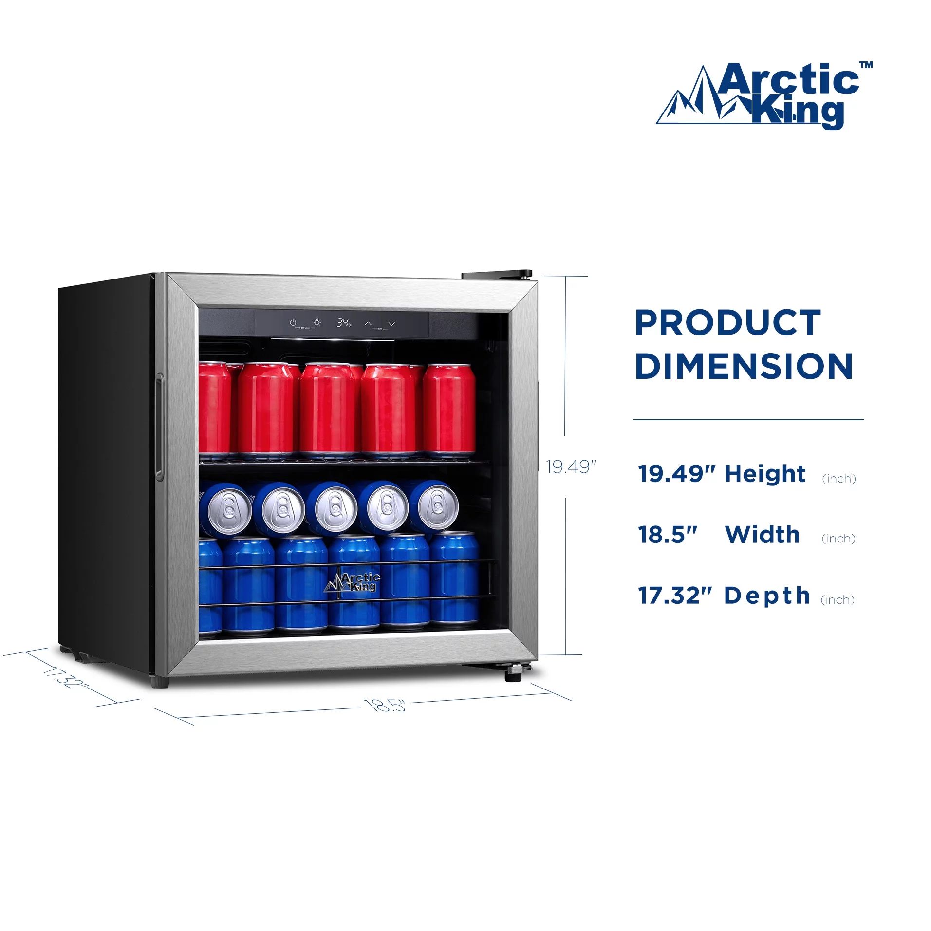 Arctic King 48-Can Beverage Fridge & Cooler with Electrical Control, Stainless Steel Look, ARV48B1AST