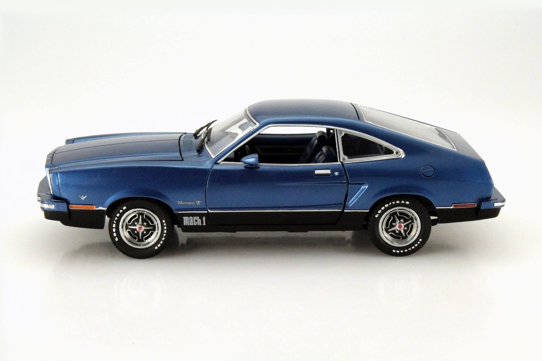 1976 Ford Mustang II Mach 1 Blue with Black 1/18 Diecast Model Car by Greenlight