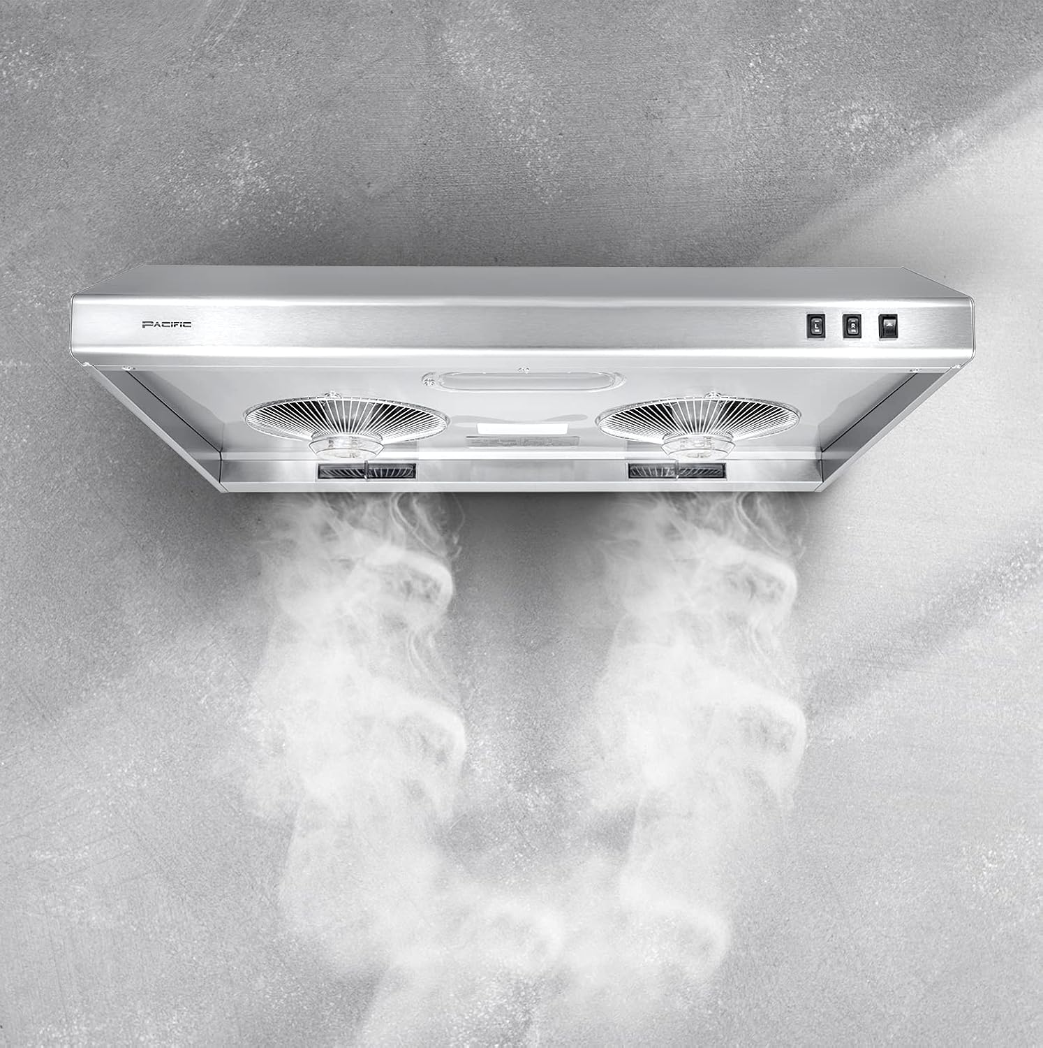 PACIFIC 30'' Economy Under Cabinet Range Hood, Stainless Steel, CFM550, 2-speed settings, rocker switch, Filter-less design