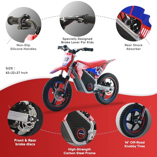AIII Electric Dirt Bike for Kids 3-7, High Performance Racing Grade Motorcycle, Up to 8MPH, 2 Speed Settings, 12-Inch Off-Road Tires