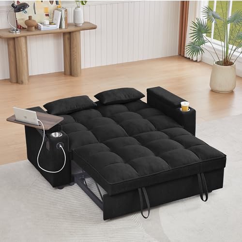 68.11" Corduroy Sleeper Chair Bed with USB Port, Cup Holders & Side Storage Pockets – 3-in-1 Foldable Sofa Bed for Guest Room, Living Room – White