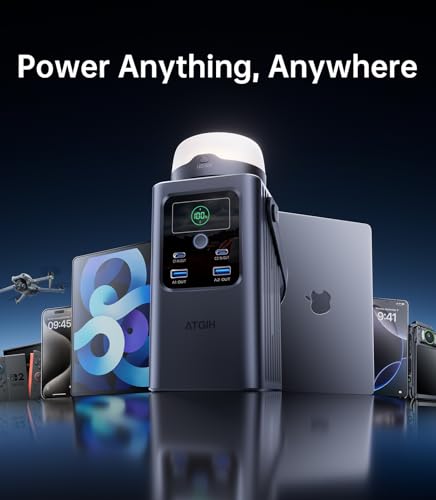 Camping Portable Power Station 198.4Wh, [4-Port Fast Charging] LiFePO4 Battery Power Bank Small Electric Generator with Detachable Light