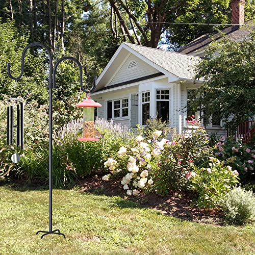 Double Shepherds Hook for Outdoor,78 Inch Bird Feeder Pole with 5 Prongs Base,Adjustable Heavy Duty Garden Hanging Holder for Hanging Plant