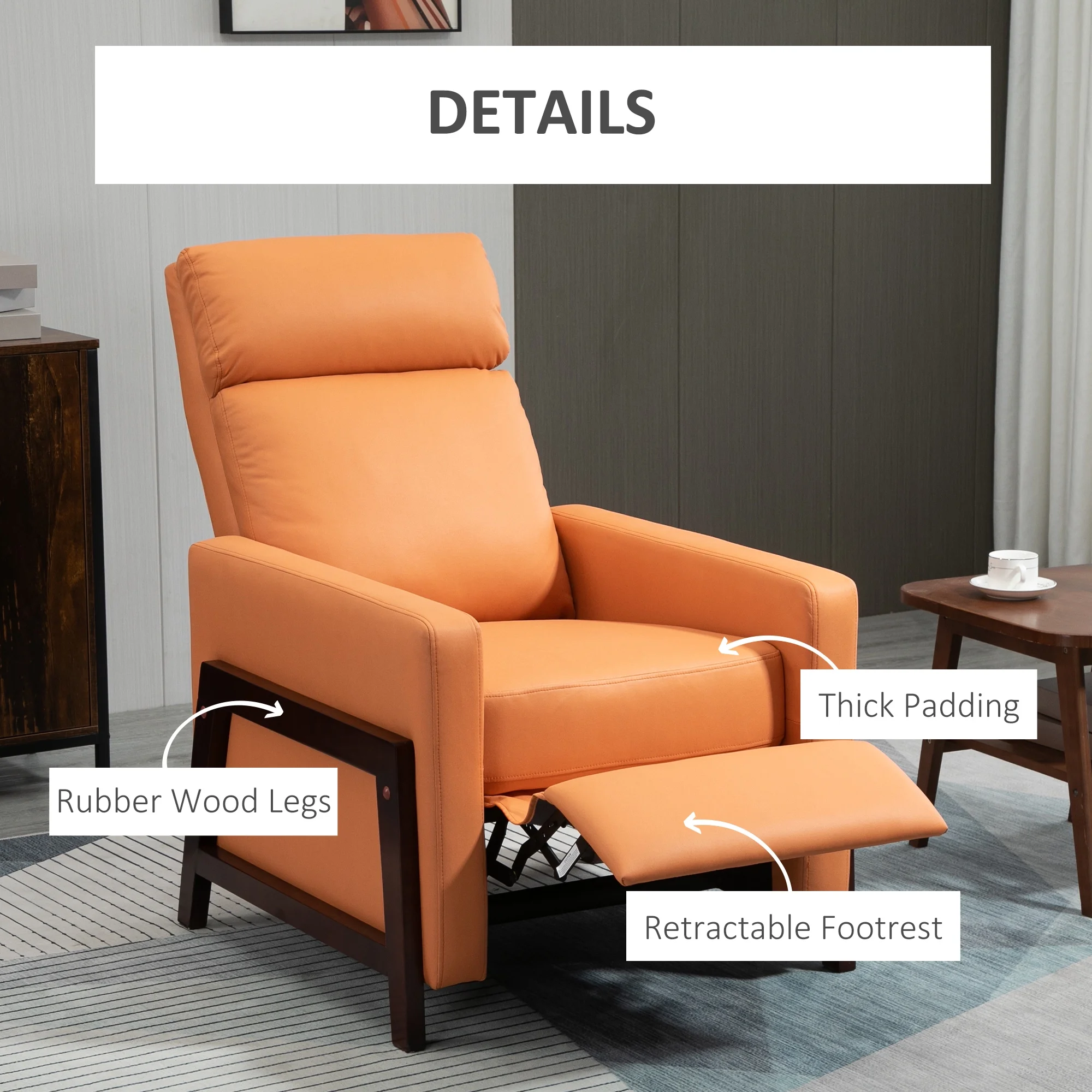 HOMCOM Manual Recliner Chair for Living Room Bedroom, Reclining Sofa Armchair with Footrest, Orange