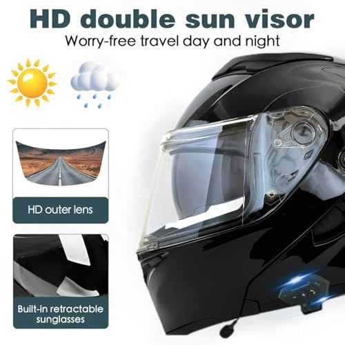 Motorcycle Bluetooth Modular Helmet, DOT Approved Flip Up Full Face Motorcycle Dual Visor Helmet, with Dual Speakers and Microphone