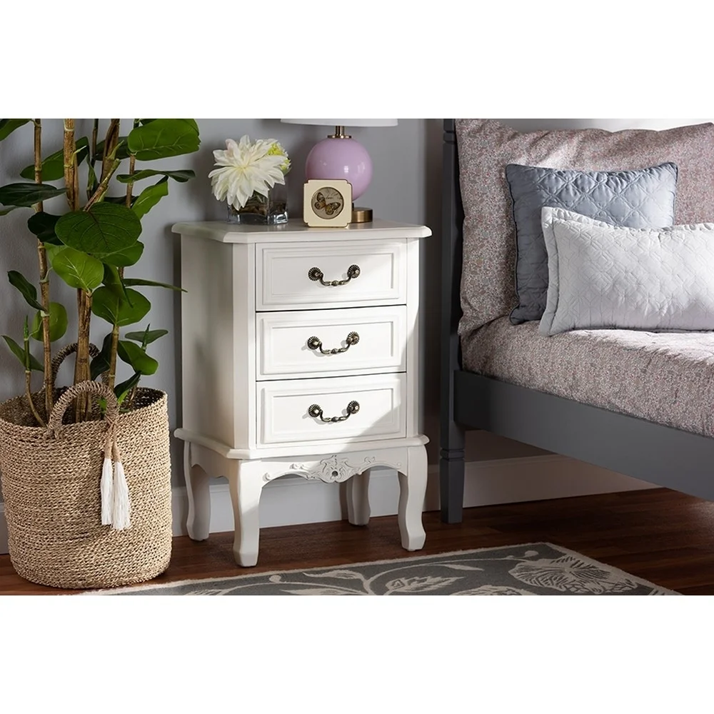 Gabrielle Traditional French Country Provincial White-Finished 3-Drawer Wood Nightstand
