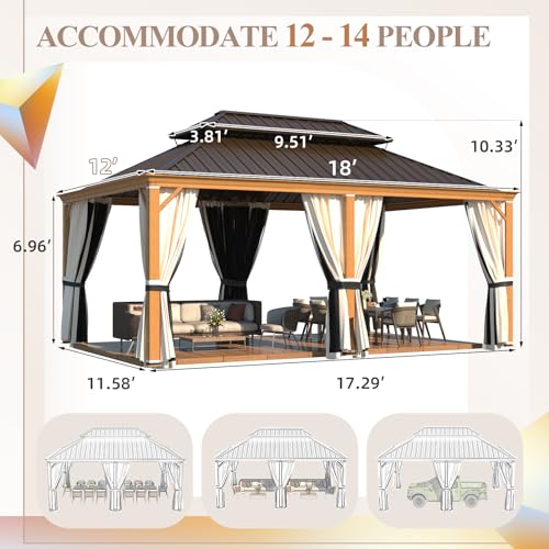 YOLENY 10' x 12' Hardtop Gazebo, Metal Gazebo with Aluminum Frame, Double Galvanized Steel Roof, Curtains and Netting Included