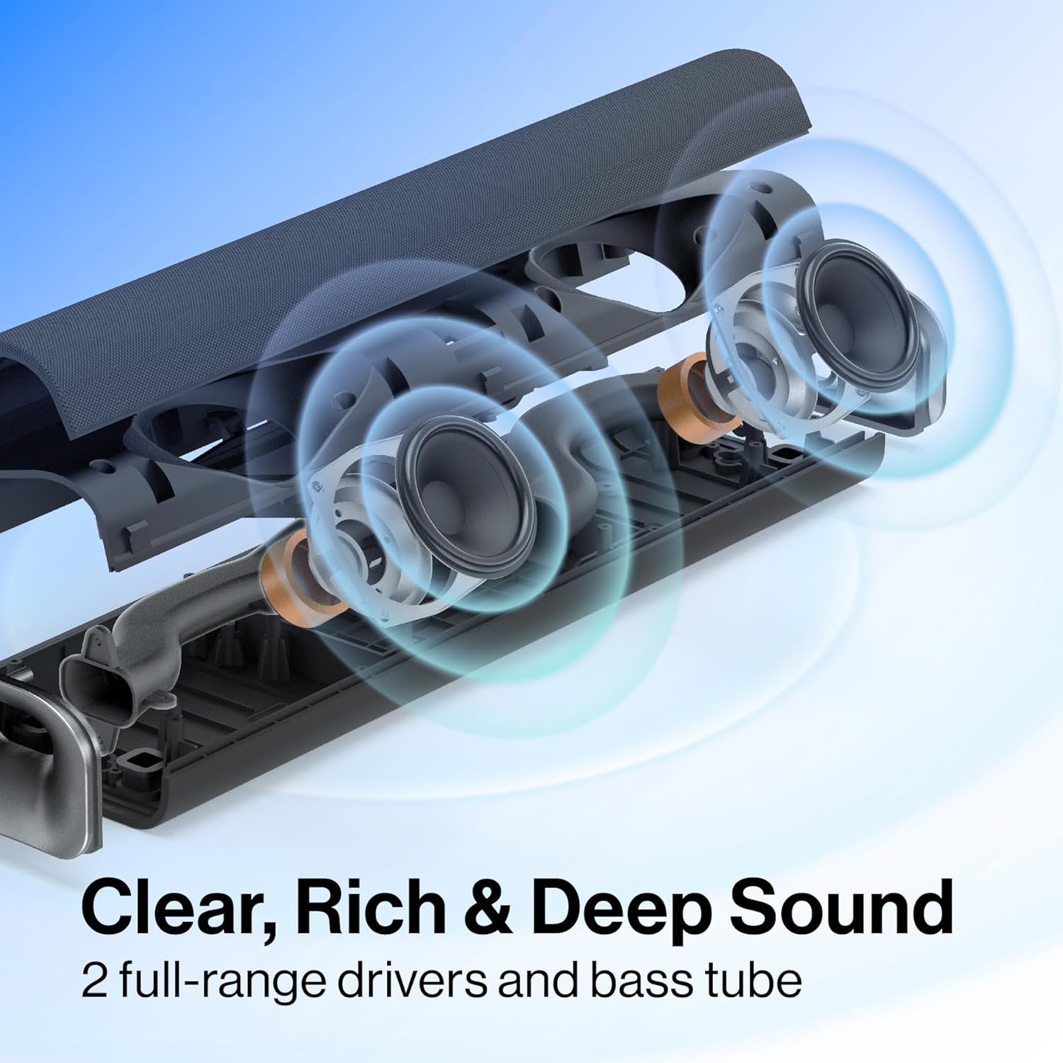 OXS Thunder Lite PC Gaming Soundbar, Sound Bars for TV with Virtual Surround Sound, 2 Full-Range Drivers, Bass Tube, Compact Design