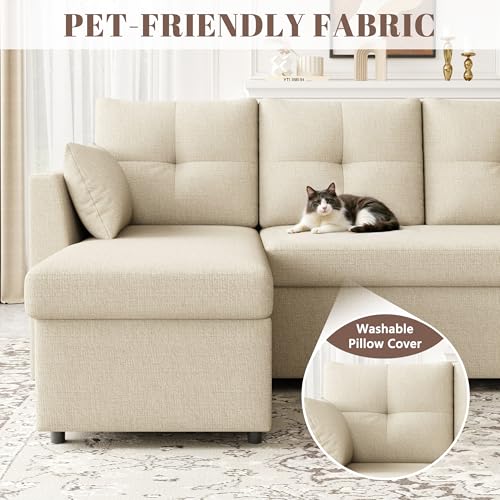 Oversized Sleeper Sofa Couch, 110 inch 2 in 1 Pullout Couch Bed with Double Storage Chaise