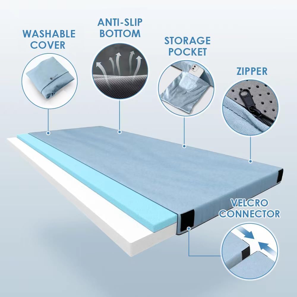 KingChii CertiPUR-US Memory Foam Camping Mattress, Portable Roll Up Travel Car Camping Mattress Sleeping Pad & Floor Mattress
