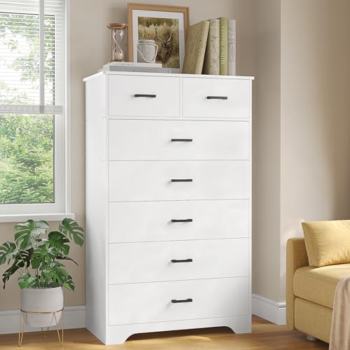 Hasuit Tall Dresser for Bedroom, White Large Chest of Drawers, 55.6'' High Dressers with 7 Drawers