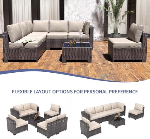 6 Piece Outdoor Patio Furniture Set with Coffee Table, Rattan Deck Conversation Sofa Set