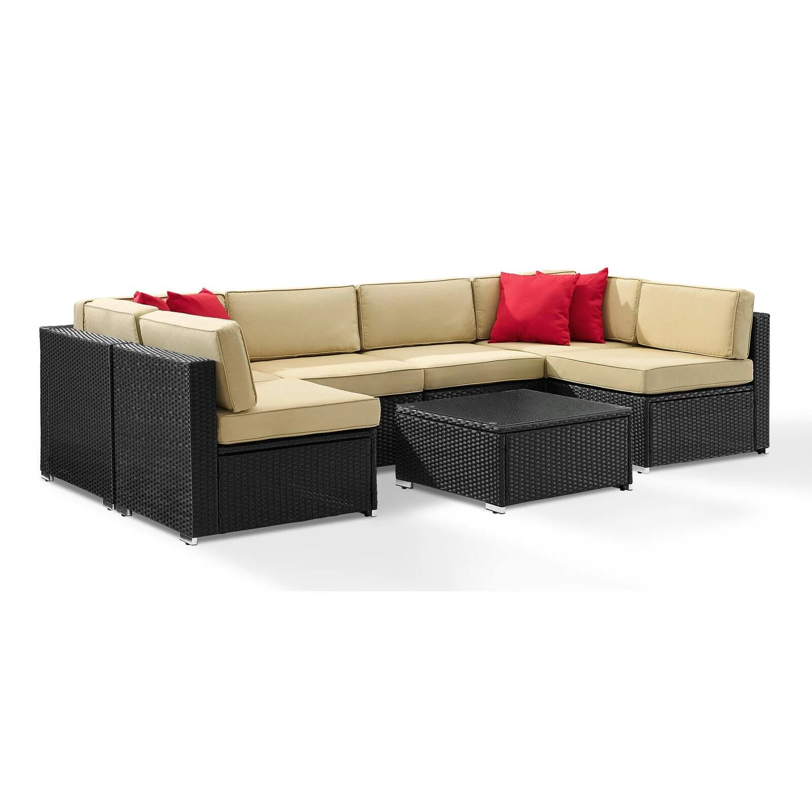 Crosley Sea Island 7 Piece Patio Sectional Set in Brown and Sand