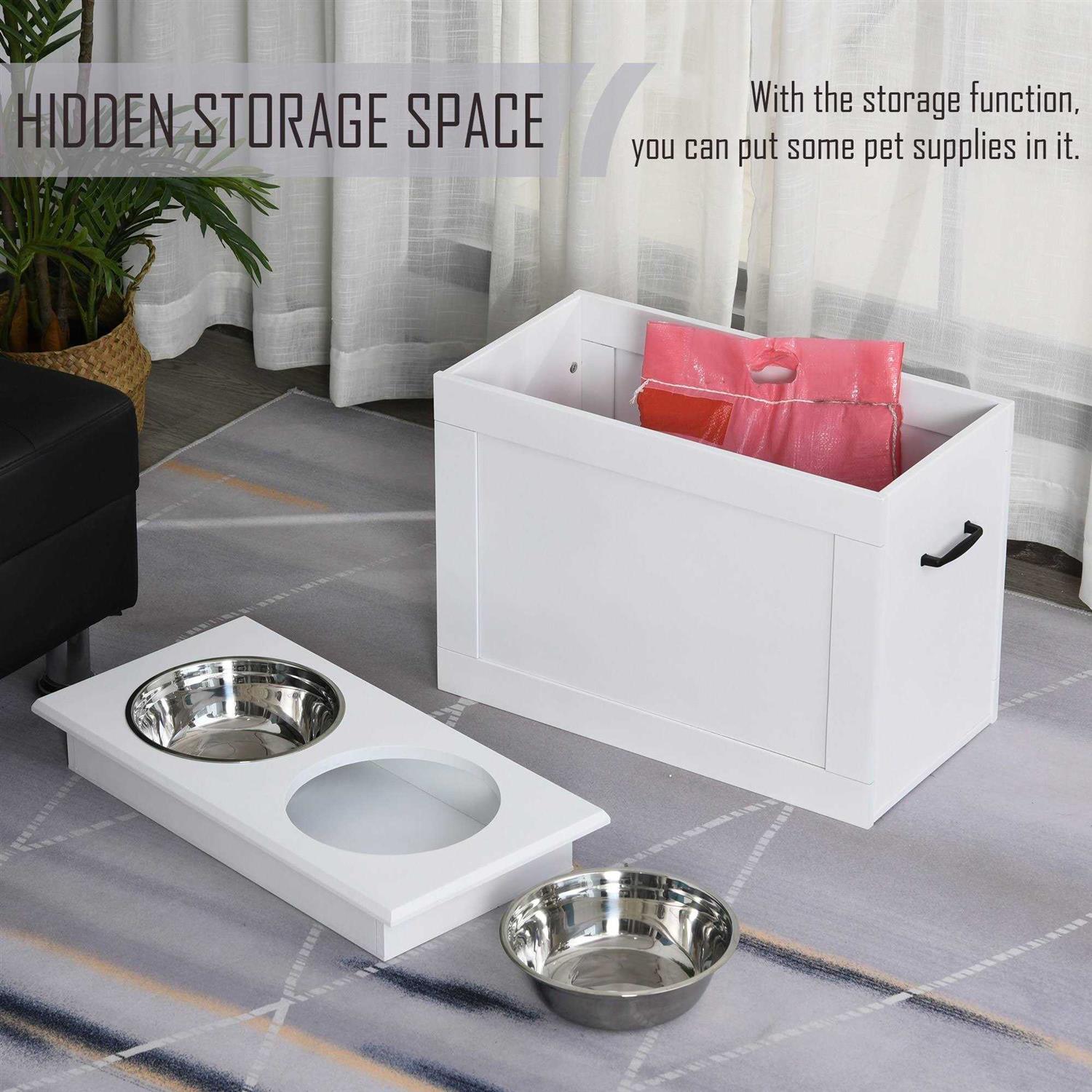 PawHut Raised Pet Feeding Storage Station with 2 Stainless Steel Bowls Base for Large Dogs and Other Large Pets - Pet Supplies online store
