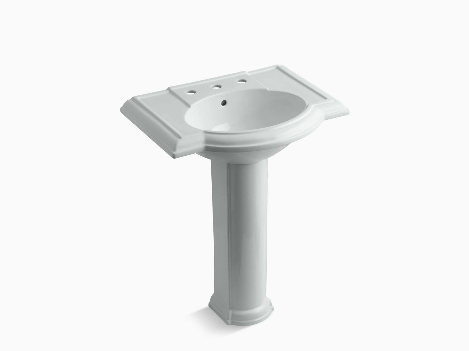 KOHLER K-2294-8-95 Devonshire 27 In. Pedestal Bathroom Sink with 8 In. Widespread Faucet Holes, Ice Grey