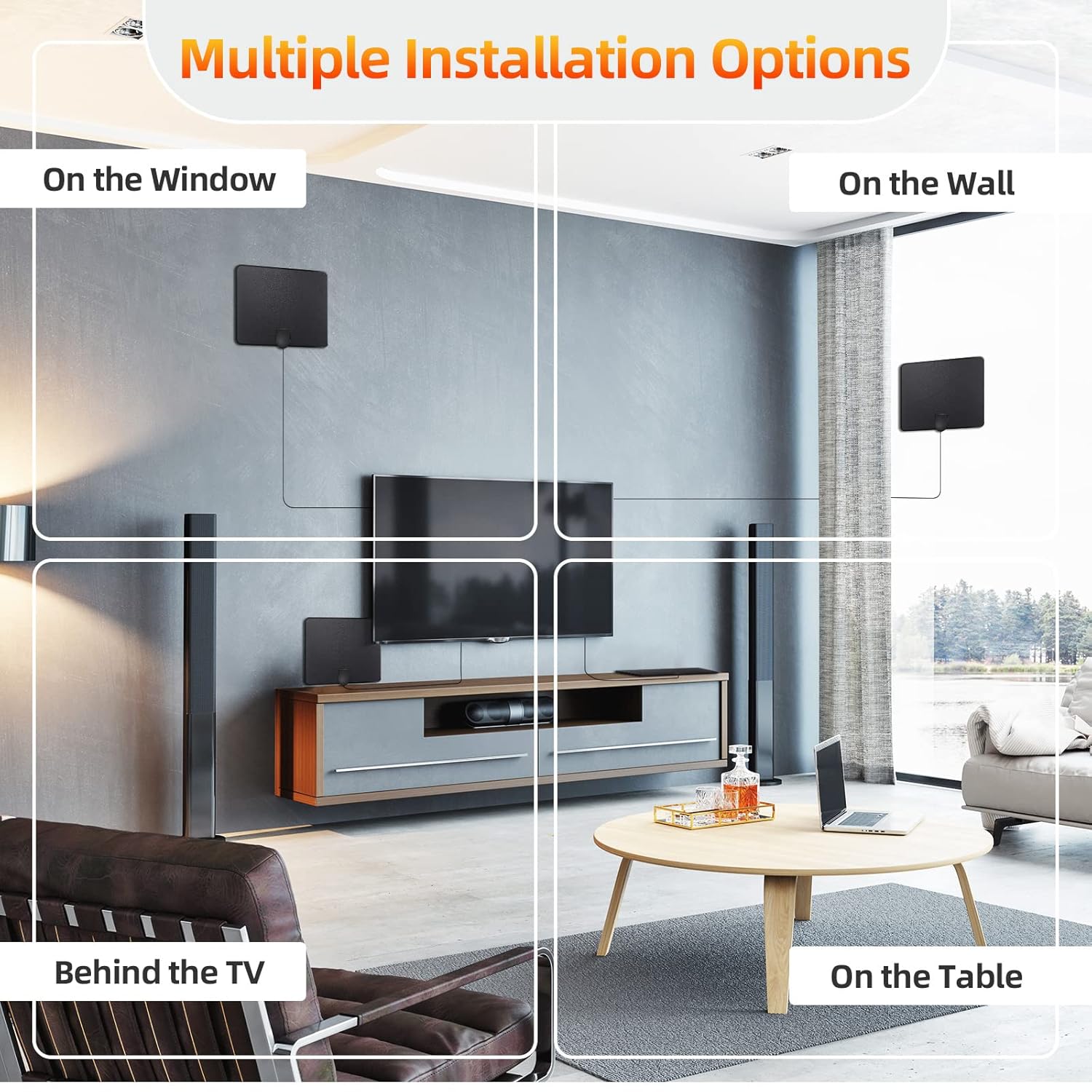 360 Miles Range 360 Degree Reception TV Antenna Indoor, Amplified Digital HD Antenna for TV with Signal Booster, Support 4K 1080P