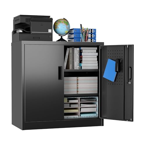 Aobabo Garage Storage Cabinet with Wheels,72" H Metal Storage Cabinet with 2 Doors and 4 Adjustable Shelves for Garage Home, Black,Required-Assembly