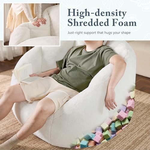 Giant Bean Bag Chair for Adults - Comfy Plush Round Shell Soft Accent Chair, Oversized Cozy Lounge Floor Sofa Reading Chair