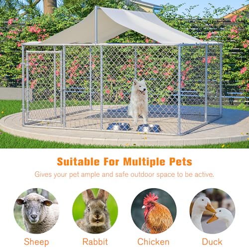 Large Outdoor Dog Kennel, Heavy Duty Galvanized Steel Dog Enclosure, Chicken Coop with Waterproof UV-Resistant Cover
