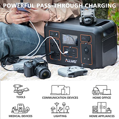 ALLWEI Portable Power Station 1200W(Peak 2400W), 1132Wh Solar Generator 306000mAh with 4 * 120V AC Outlets, 6* USB-C PD3.0 60W