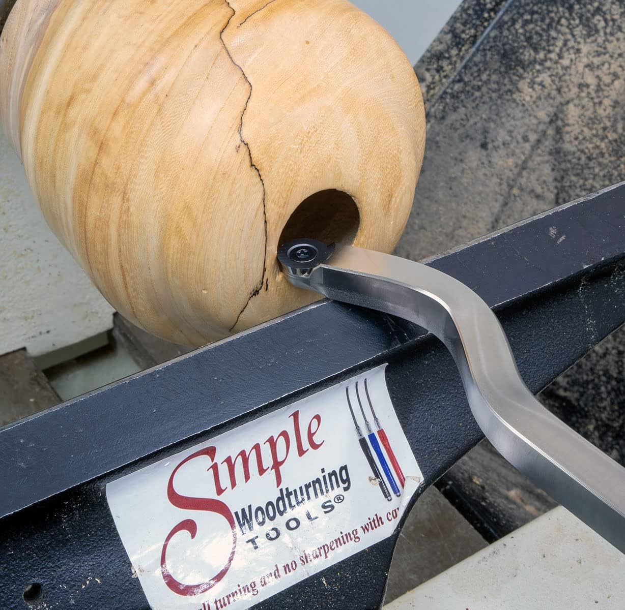 Simple Woodturning Tools - Swan Neck Hollower Carbide Lathe Tool with 9/16" Flat Top Carbide Cutter, Screw