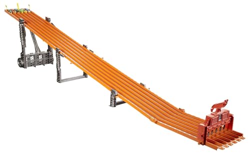 Hot Wheels Toy Car Playset with Lights, Sounds & 6 1:64 Scale Vehicles, Super 6-Lane Raceway, 8-foot Track that Rolls Up for Storage