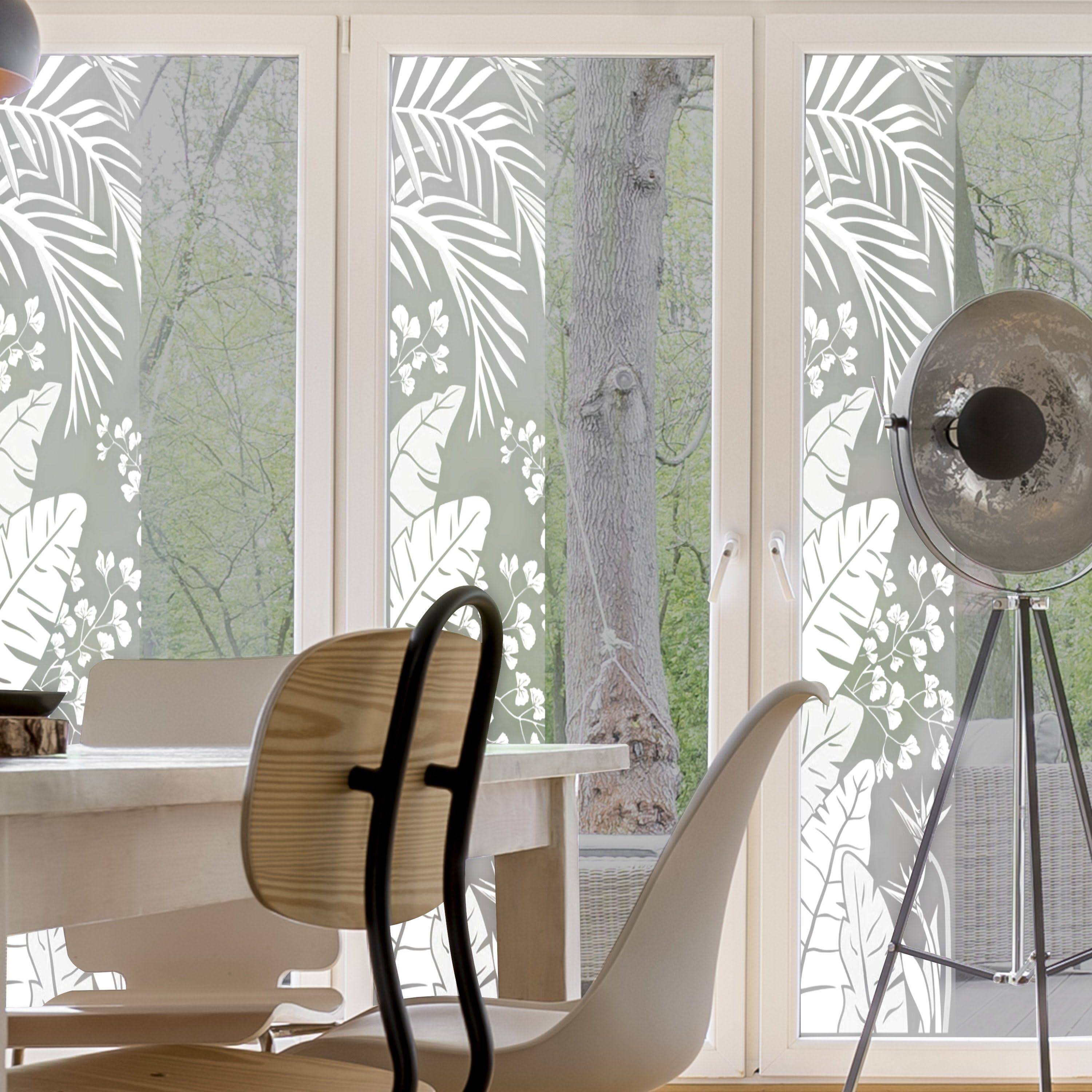 Tropical Window Film | Decorative Window Film | Etched Glass Window 24x22 x 96x22 Left