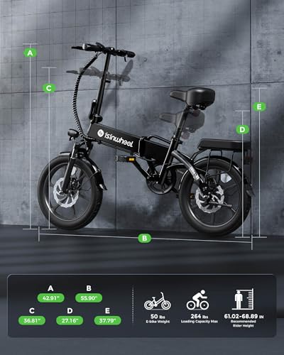 isinwheel U1 Electric Bike, 500W Motor, 20 mph, Folding Ebike, 14"/16"/20" Adults Electric Bicycles, 280.8Wh Battery, 25 Miles PAS Range, Black
