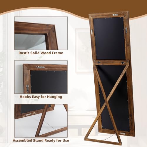 MELOMOIR Rustic Farmhouse Full Length Mirror, 64"x21" Wood Frame Floor Mirror, Free Standing Mirror Leaning Hanging Mirror