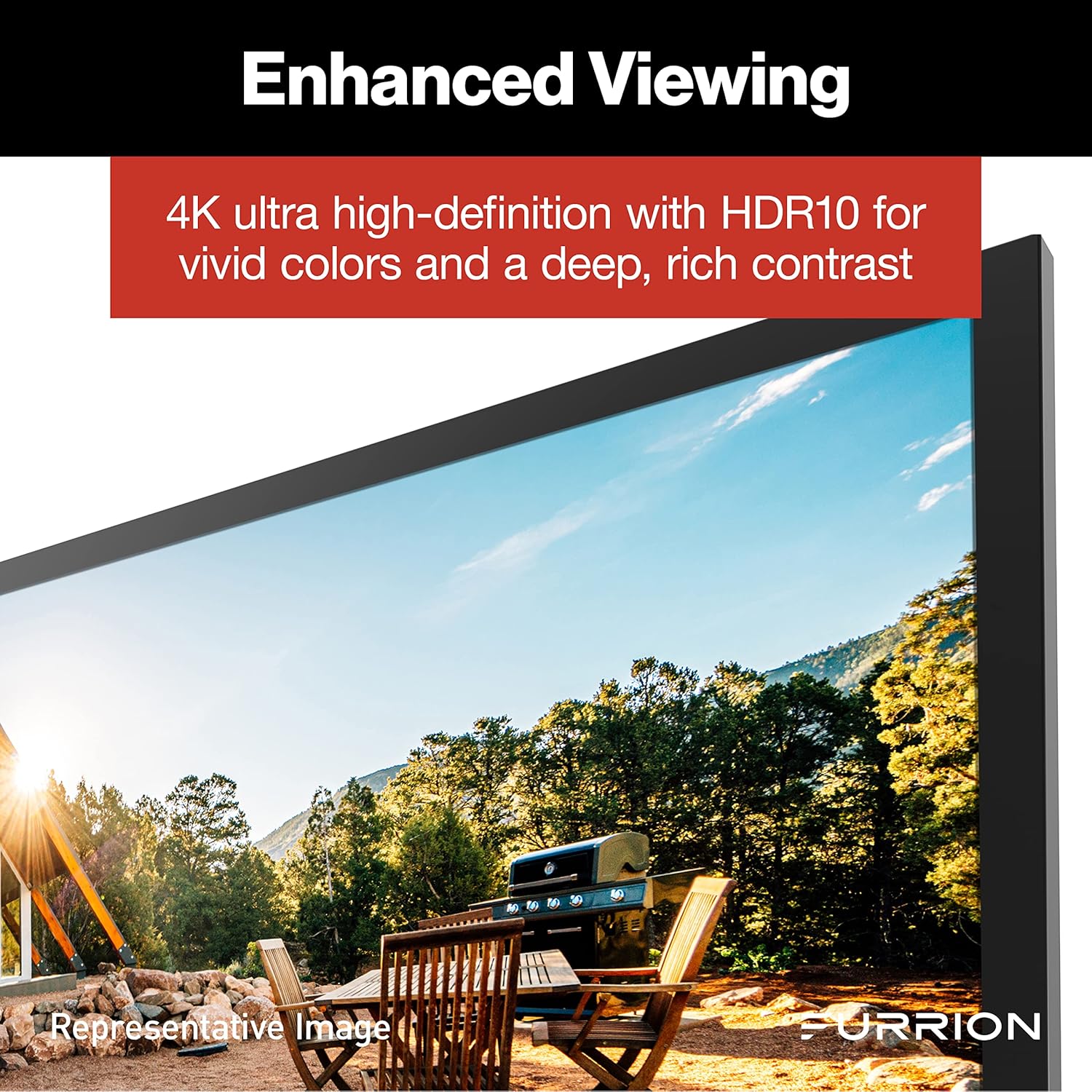 Aurora 65-Inch Full-Sun 4K LED Outdoor Smart TV - Weatherproof HDR10 LED Outdoor Television with Anti-Glare, 1000-Nit LED Screen, Tempered Glass