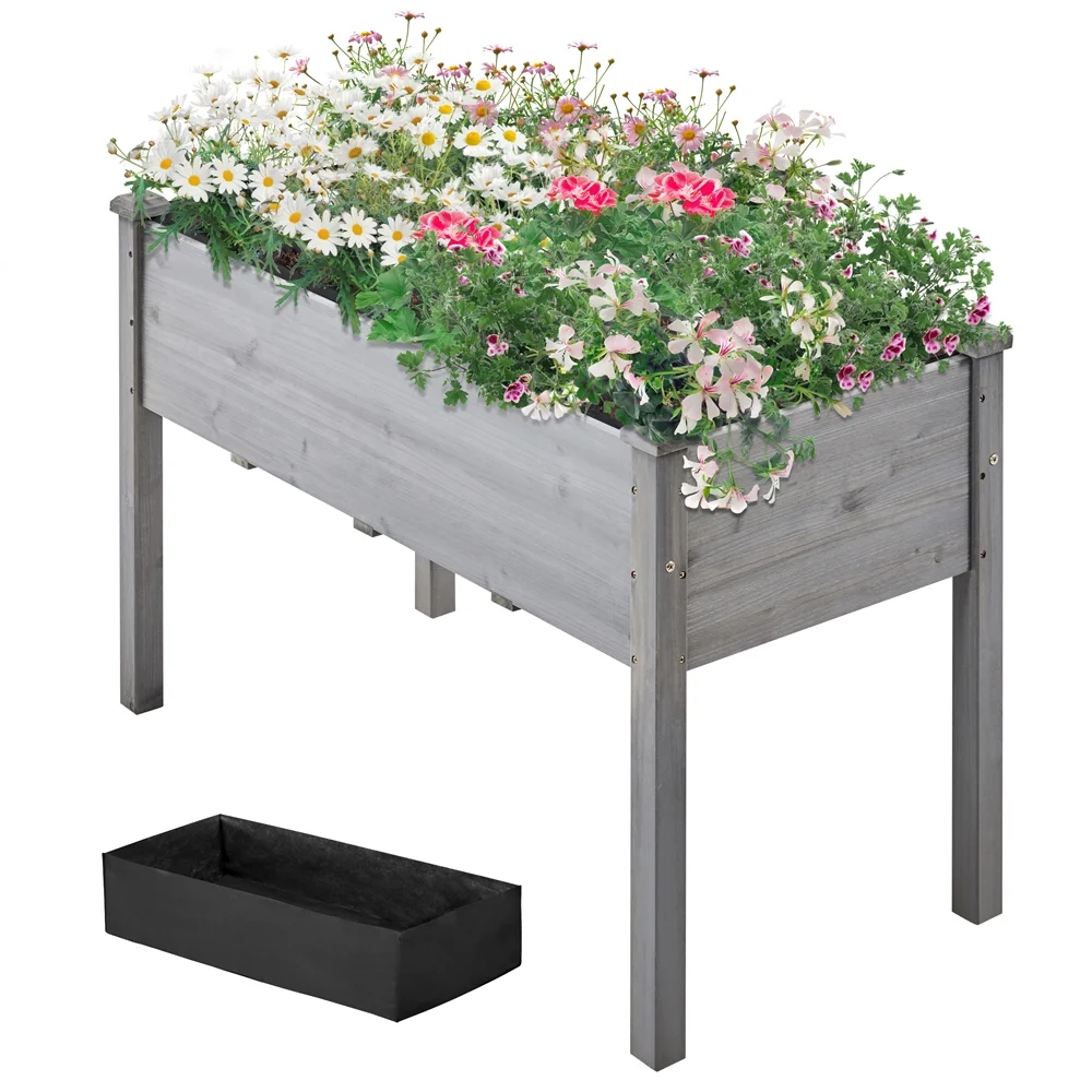 Topeakmart Fir Wood Garden Bed Rectangle Raised Planters Box for Vegetables/Fruits, Gray