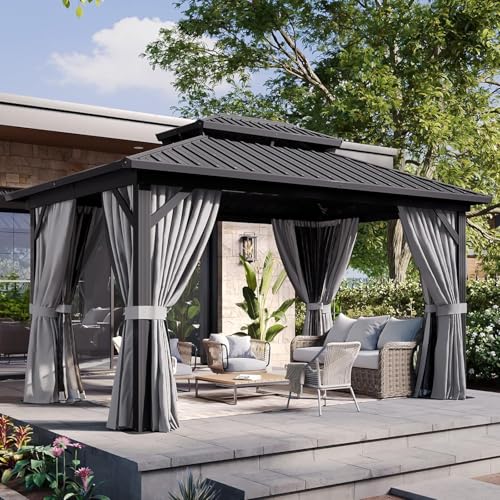 Aoxun 10' X 12' Hardtop Gazebo, Aluminum Metal Outdoor Gazebo with Galvanized Steel Double Roof
