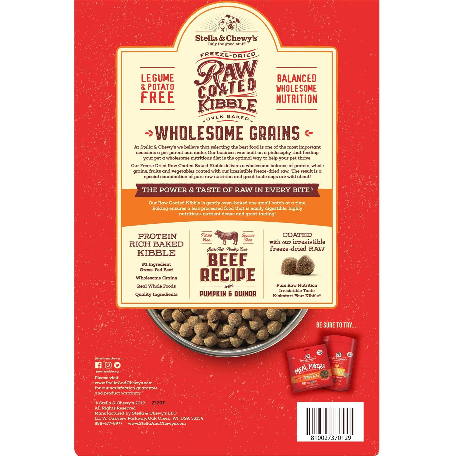 Stella &amp; Chewy's Raw Coated Kibble Recipe with Wholesome Grains Dog - Pet Supplies online store