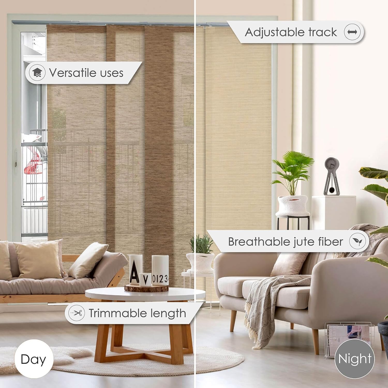 GoDear Design Adjustable Panel Track Sliding Glass Door Blinds 45.8"- 86" W x 96" H, Extendable Vertical Blinds for Patio Doors and Large Winodws