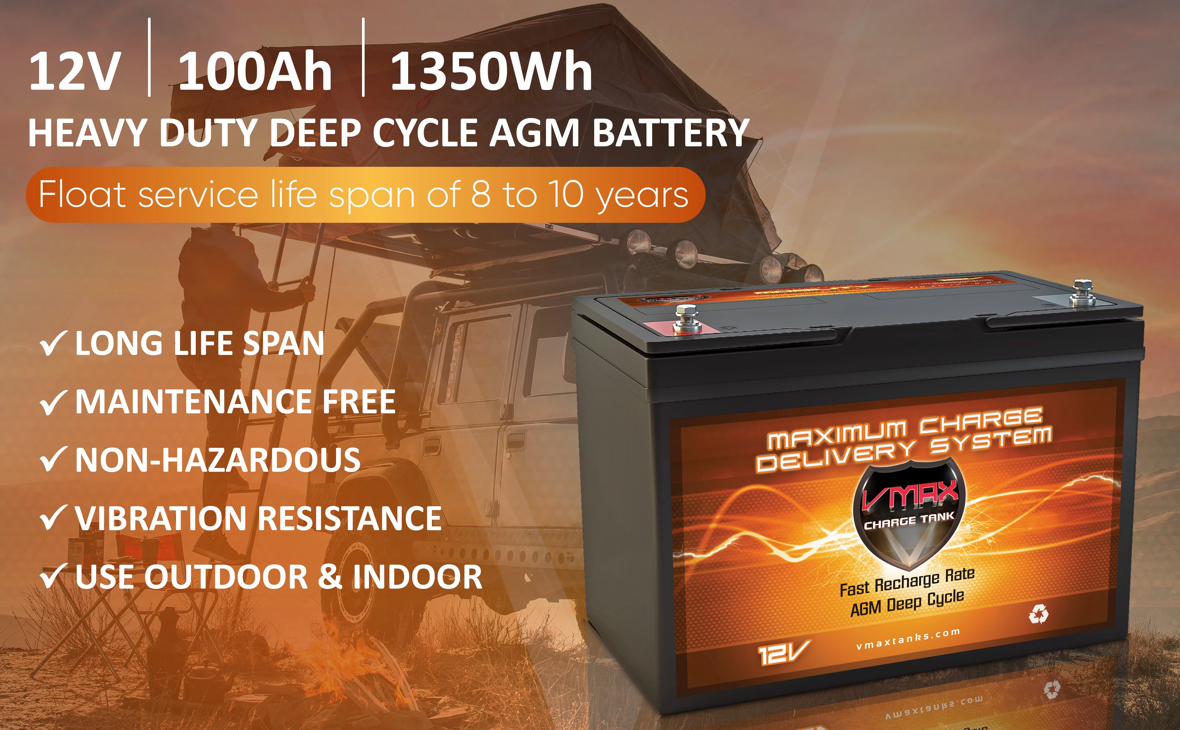 VMAX SLR100 AGM Deep Cycle Battery Replaces interstate marine and RV batteries 12 Volt group 27 100Ah