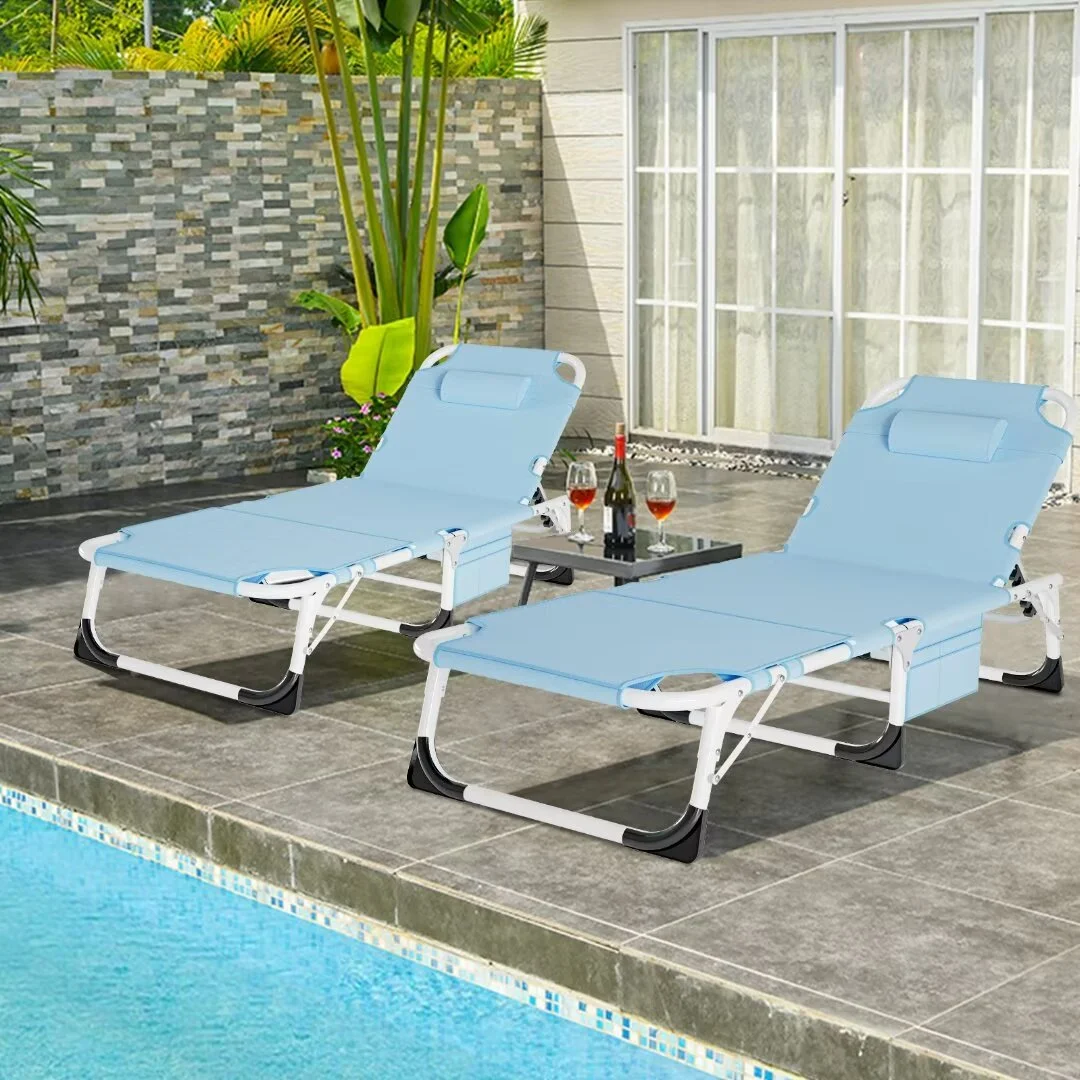 Docred Lounge Chair for Outdoor,Adjustable 5-Position Folding Chaise Lounge Chairs W/Face & Arm Holes