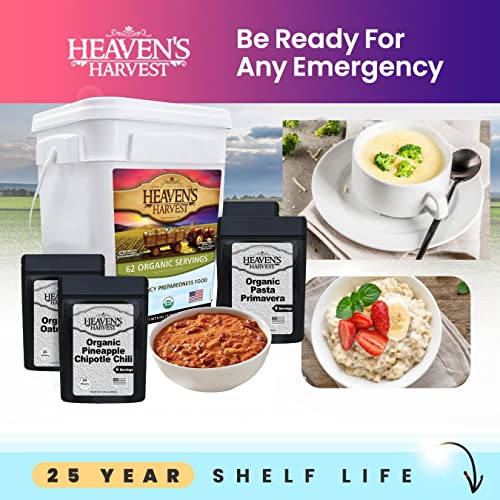 Heaven’s Harvest 25-Year Family Food Kit — Premium Emergency Food Supply. Freeze Dried Survival Food Kit + Water-Proof 25-Year Storage Bucket. MRE