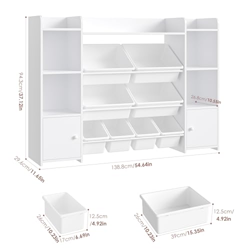 FOTOSOK 55''Large Toy Storage Organizer with 8 Toy Bins, Toy Organizers and Storage with Shelf and 6 Storage Cubbies, Bookshelf for Kids