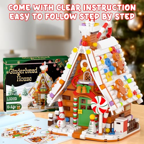 Gingerbread House Building Set with Light Kit, Large Christmas Village Gingerbread House Compatible with Christmas Sets