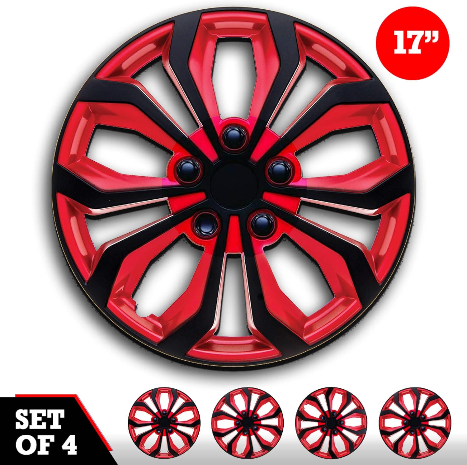 Swiss Drive Hubcaps 16 Set of 4 -Luxurious Red and Black Design – Durable and Reliable