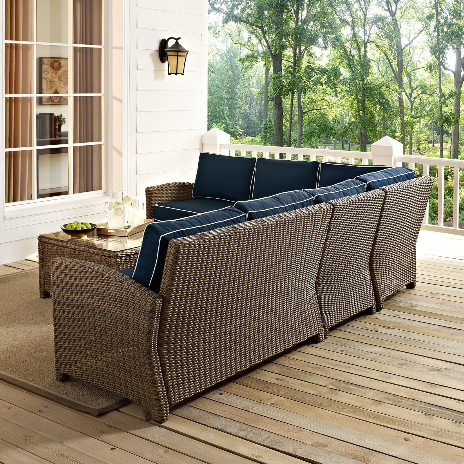 Crosley Furniture Bradenton 5 Piece Fabric Patio Sectional Set in Brown and Navy