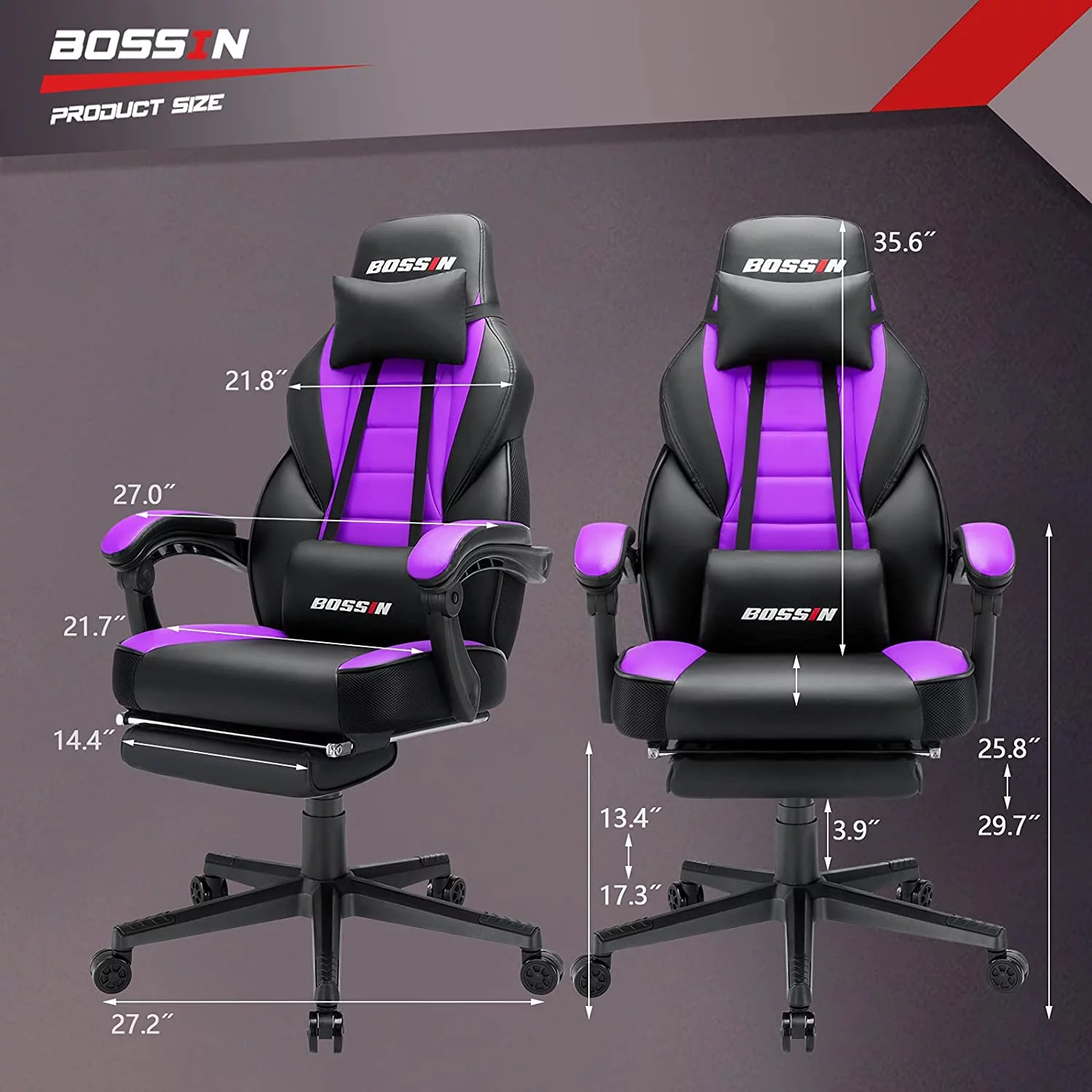 Waleaf Gaming Chair, Ergonomic Heavy Duty Design, Gamer Chair with Footrest and Lumbar Support, Large Cushion High Back Office Chair
